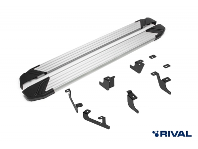 Порог-площадка "Silver" F173AL + комплект крепежа для Geely Coolray SX11 2023-н.в., Belgee X50 2023-н.в.