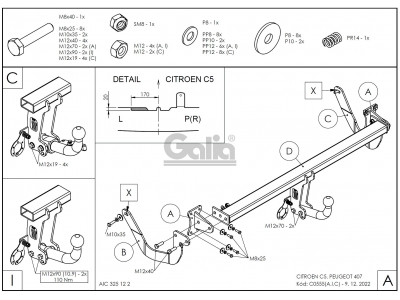 Фаркоп оцинкованный Galia шар C съемный для Citroen C5/Peugeot 407 2004-2017